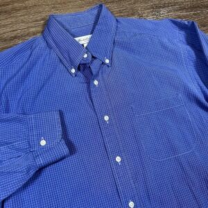 Vintage Brooks Brothers Makers Shirt Mens 17 Blue Relaxed Fit Made in USA Check